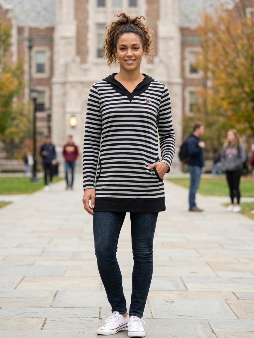 Cutter & Buck Boston College Striped Hooded Tunic Sweatshirt Dress NCAA Pockets